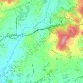 Topografische kaart Ruivães, hoogte, reliëf