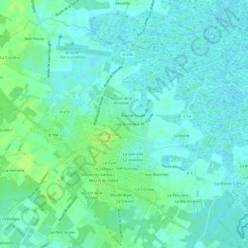 Topografische kaart Les Terres, hoogte, reliëf