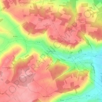 Topografische kaart Roussemeau, hoogte, reliëf