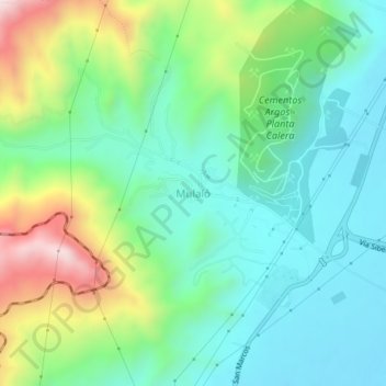 Topografische kaart Mulaló, hoogte, reliëf