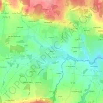 Topografische kaart Renal, hoogte, reliëf