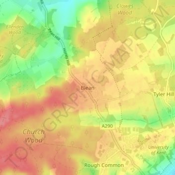 Topografische kaart Blean, hoogte, reliëf