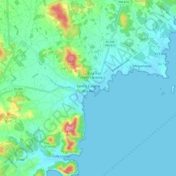 Topografische kaart Santa Eulària des Riu, hoogte, reliëf