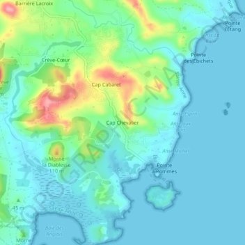 Topografische kaart Cap Chevalier, hoogte, reliëf