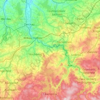 Topografische kaart Langenweißbach, hoogte, reliëf