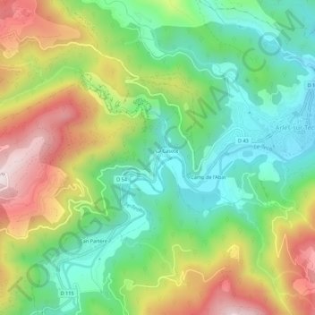 Topografische kaart La Palme, hoogte, reliëf