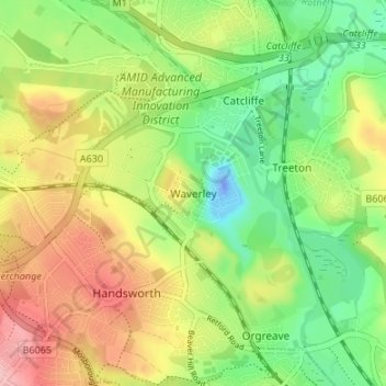 Topografische kaart Waverley, hoogte, reliëf