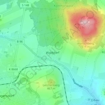 Topografische kaart Walddorf, hoogte, reliëf