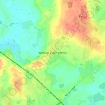 Topografische kaart Weston Lullingfields, hoogte, reliëf