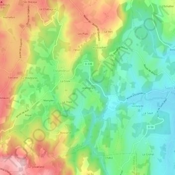 Topografische kaart Jalatogne, hoogte, reliëf