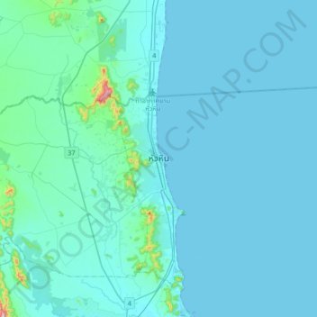 Topografische kaart Hua Hin, hoogte, reliëf