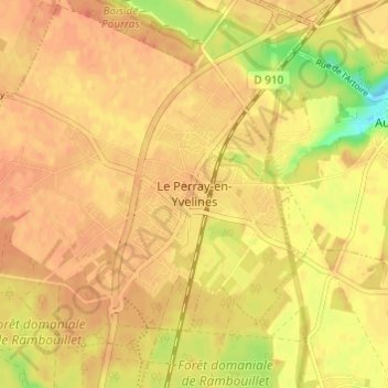 Topografische kaart Le Perray-en-Yvelines, hoogte, reliëf