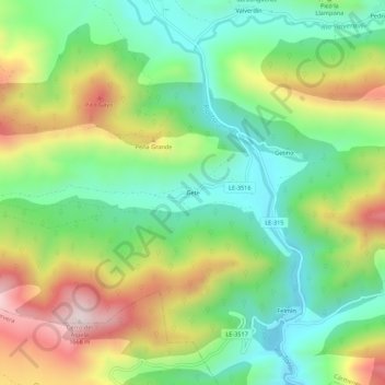 Topografische kaart Gete, hoogte, reliëf