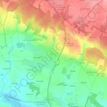 Topografische kaart Meucon, hoogte, reliëf