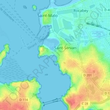 Topografische kaart Solidor, hoogte, reliëf