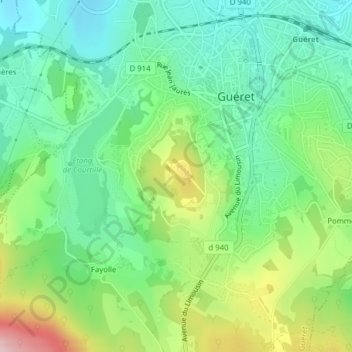 Topografische kaart Grancher, hoogte, reliëf