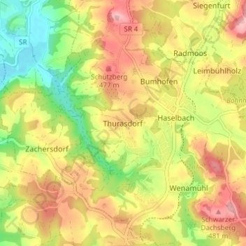 Topografische kaart Thurasdorf, hoogte, reliëf