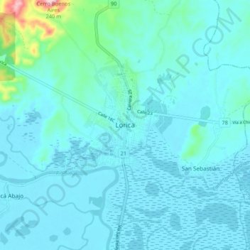 Topografische kaart Lorica, hoogte, reliëf