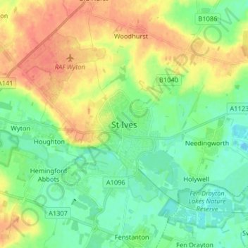 Topografische kaart St Ives, hoogte, reliëf