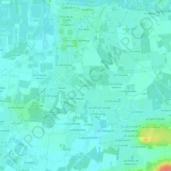 Topografische kaart Les Buttes, hoogte, reliëf