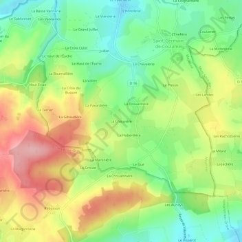 Topografische kaart La Chauvière, hoogte, reliëf