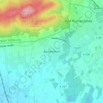 Topografische kaart Aschendorf, hoogte, reliëf