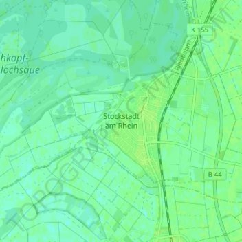 Topografische kaart Stockstadt am Rhein, hoogte, reliëf