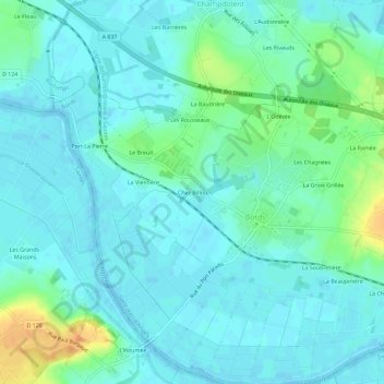 Topografische kaart Chez Billou, hoogte, reliëf