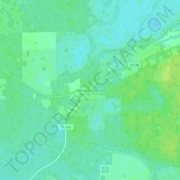 Topografische kaart Hampton Springs, hoogte, reliëf