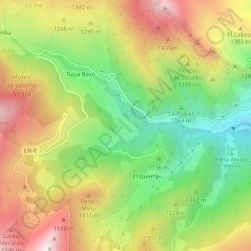Topografische kaart La Visuela, hoogte, reliëf