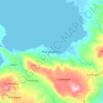 Topografische kaart Margosatubig, hoogte, reliëf