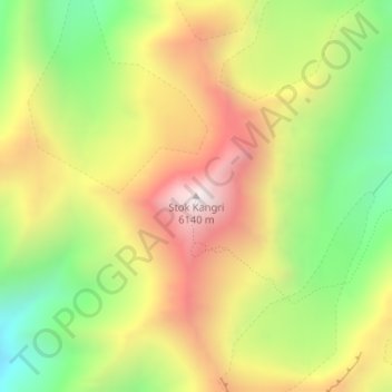 Topografische kaart Stok Kangri, hoogte, reliëf