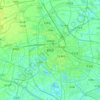 Topografische kaart Nankai, hoogte, reliëf