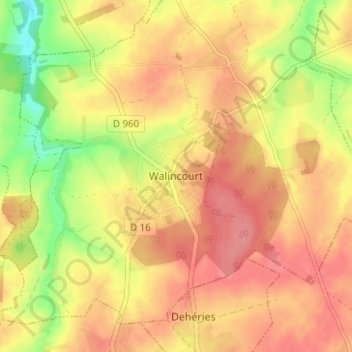 Topografische kaart Walincourt, hoogte, reliëf