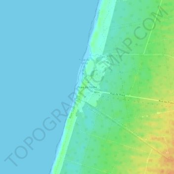 Topografische kaart Praia da Tocha, hoogte, reliëf