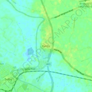 Topografische kaart Barlby, hoogte, reliëf