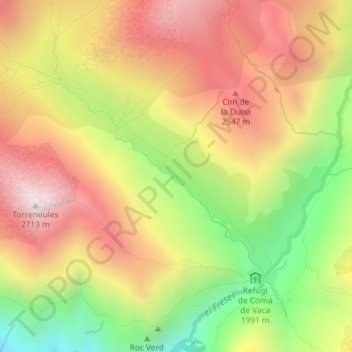 Topografische kaart Coma de Vaca, hoogte, reliëf