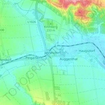 Topografische kaart Jetzelsdorf, hoogte, reliëf