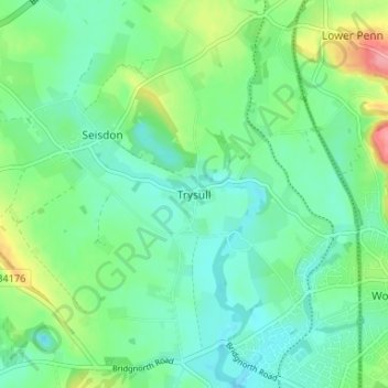 Topografische kaart Trysull, hoogte, reliëf