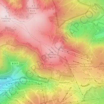 Topografische kaart Seebuck, hoogte, reliëf