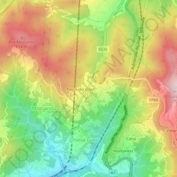 Topografische kaart Giovipass, hoogte, reliëf