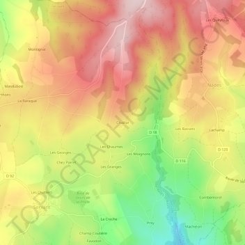 Topografische kaart Chaillat, hoogte, reliëf