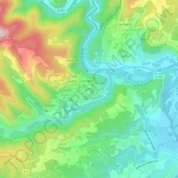 Topografische kaart Le Prat, hoogte, reliëf