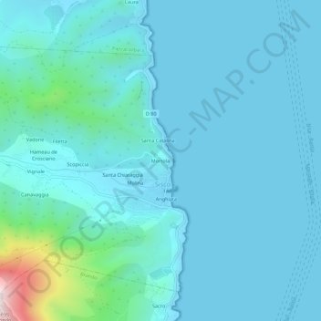 Topografische kaart Mortola, hoogte, reliëf