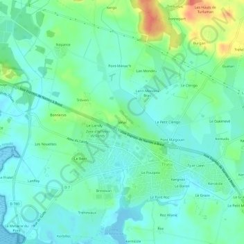 Topografische kaart Ténac, hoogte, reliëf