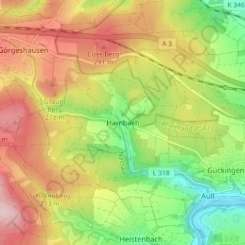 Topografische kaart Hambach, hoogte, reliëf