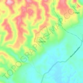 Topografische kaart Las Juntas, hoogte, reliëf