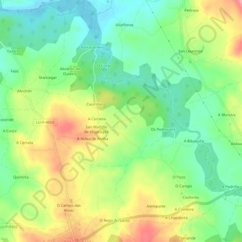 Topografische kaart Vilapoupre, hoogte, reliëf