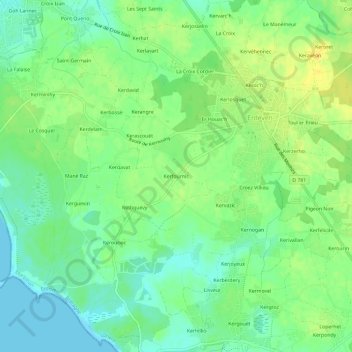 Topografische kaart Kerfournic, hoogte, reliëf