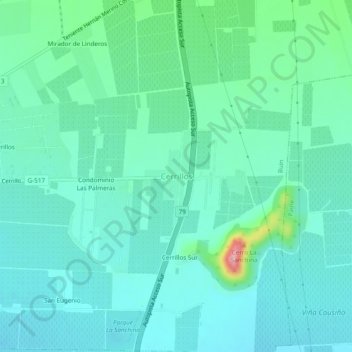 Topografische kaart Cerrillos, hoogte, reliëf